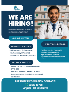 Apollo Pharmacy Jobs in Andhra Pradesh – Pharmacist Hiring
