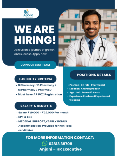 Apollo Pharmacy Jobs in Andhra Pradesh – Pharmacist Hiring
