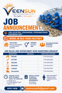 Seafood Processing Factory Jobs in Kakinada | Free Food & Accommodation | Veensun Workforce Solutions