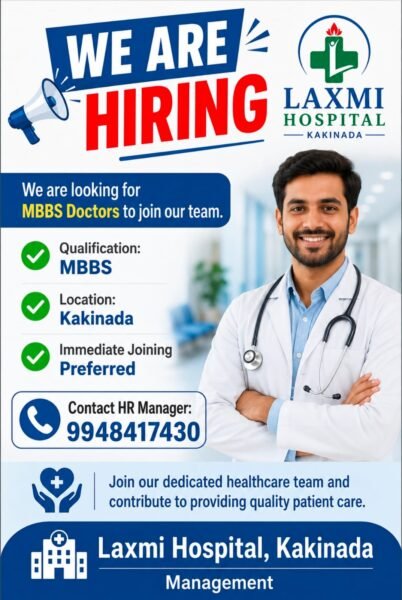 MBBS Doctor Jobs in Kakinada at Laxmi Hospital | Immediate Hiring