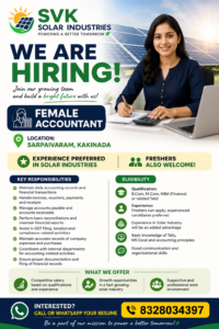 Female Accountant Jobs in Kakinada | SVK Solar Industries