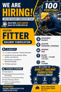 Fitter Jobs in Patancheru Hyderabad | Railway Fabrication Jobs | Salary ₹32,000